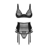 Conjunto aberto sensual provocante listras transparentes sutiã copas ovais cinto largo alças integradas tanga aberta malha elástica poliamida elastano