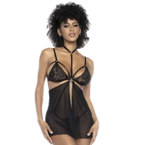 body renda preta revelador transformável camisola saia removível alças ajustáveis costas abertas malha fina abertura frontal sensual noite