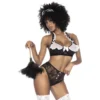 Fantasia empregada sexy top costas nuas armação babados calcinha cintura alta botões decorativos coração enfeite cabeça poliamida elastano nylon