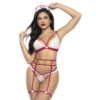 fantasia enfermeira sexy rendada sutiã renda cinta liga tanga touca conjunto quatro peças poliamida elastano ajustável transparente sedutor sensual feminino
