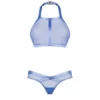 conjunto lingerie azul luxuoso suave dorso exposto sedutor alça ajustável string assimétrico bordas confortáveis ganchos malha transparente hipoalergênico