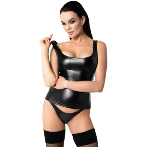regata brilho elástico elastano poliéster polímero ajustada modeladora silhueta lisa decote clássico alças largas versátil elegante ousada confortável flexível sedutora
