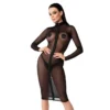 vestido midi transparente tule elástico zíper frontal justo contornado cintura marcada malha respirável provocante sedutor festa noite íntima