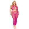 Conjunto Lingerie Rede Rosa Tamanho Grande Sutiã Tomara Que Caia Tule Saia Longa Sem Costura Estampa Costas Nuas Nylon Elastano
