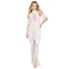 vestido bodystocking branco sem costura renda personalizada painéis rede gola larga mangas flutuantes separadas tanga não incluída