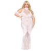 vestido bodystocking branco tamanho grande sem costura renda personalizada inserções rede gola larga mangas flutuantes separadas inclusas tanga não incluída