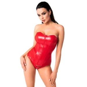espartilho sem alças fecho zíper frontal tecido poliéster elastano polímero extensível acabamento mate brilho estrutura modeladora cintura acinturada sensual vermelho