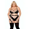 Conjunto lingerie tamanho grande dominadora sexy moderno sutiã bojo espuma malha transparente alças ajustáveis fecho costas saia cintaliga tanga combinando