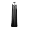 Vestido longo preto Nuites sedutor decote triangular pescoço ultraleve transparente minimalista moderno elegante colar ajustável fita sutil acabamento bruto