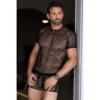 camiseta preta rede irregular fetichista masculina sedutora provocante transparente respiravel verao leve tecido poliamida elastano ajustavel combinavel boxer tanga sensual