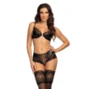 Conjunto Charme preto renda delicada brilho luxuoso copos macios alças ajustáveis suporte conforto sensualidade feminina presente elegante caixa pronta