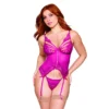 corpete portaligas rosa renda floral rede ligas ajustáveis fio dental tanga combinando nylon elastano delicado sensual exclusivo lavável elegante sexy