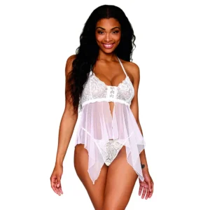 babydoll sensual fio dental rendado renda rede branca transparente delicada elastica leve ajustavel elegante sedutor sofisticado
