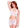 conjunto duas peças bralette saia malha floral recortada quadris nylon spandex cintura elástico verão praia festa