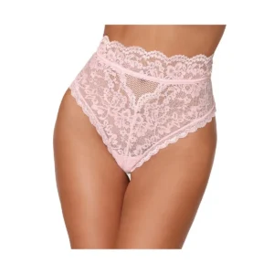 fio dental renda cintura alta rosa recorte cós traseiro borda delicada nylon elastano toque macio ajuste confortável sensual feminino