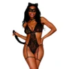 Fantasia Gato Corpete Rendado Cinta Liga Cauda Removivel Gargantilha Tiara Máscara Renda Nylon Elastano Poliester Decorativo