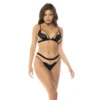 conjunto lingerie sensual Mapalé preto bege tule transparente tecido couro sintético efeito sutiã copas destacáveis frente alças ajustáveis tanga combinando
