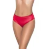 String de banda larga em wetlook vermelho, cintura alta, tecido franzido na parte de trás - MAL3038WRED