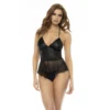 Body efeito babydoll Pearl em wetlook preto e rede, alças ajustáveis, zíper funcional nas costas - MAL7547WBLK