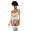 corpete bustiê renda tule branco floral ligas integradas alças ajustáveis tanga combinando poliamida elastano transparente sedutor delicado sensual