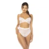 conjunto lingerie branco duas peças renda floral rede listrada sutiã alças ajustáveis calcinha cintura alta poliamida elastano sensualidade ajuste modelagem