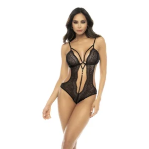 Body renda preta Mapalé lingerie recortes estratégicos silhueta sensual alças ajustáveis fecho ilhós virilha poliamida elastano