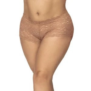 shorty tamanho grande renda taupe suave toque pele coleção Mapalé poliamida 90 elastano 10 elasticidade alta conforto cintura média