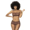 conjunto renda cacau taupe Mapalé top mini bustiê alças ajustáveis shortinho modelador nádegas suave sensual tamanho grande nylon elastano