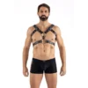 arnês masculino couro sintético largas alças anéis frontais traseiros ajustável tripla fivelas rebites metal poliuretano moderno ousado casual urbano