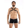 arnês masculino couro sintético alças largas ombros duplas cruzadas costas anel metálico fivela ajustável ousado resistente rebites metal PVC