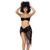 saia pareô renda preta fenda lateral amarrada cintura alta ajustável leve transparente nylon elastano elegante praia sofisticada verão