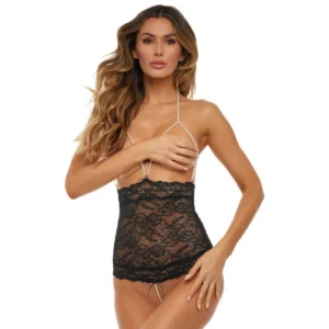 body lingerie renda preta pérolas brancas virilha peito delicadas sofisticada elegante chique sensual ajustado elástico nylon elastano confortável feminino marcante