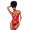 conjunto lingerie vermelho bordado lantejoulas bustiê estruturado armação costas laços alças ajustáveis tanga combinando renda poliamida elastano sensual elegante sofisticado