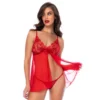 Babydoll vermelho lantejoulas floral transparente sedutora abertura frontal alças ajustáveis tanga combinando silhueta ampla renda poliamida elastano