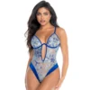 body string azul delicado feminino malha bordada lantejoulas cetim armação alças ajustáveis corte brasileiro fecho virilha poliéster elastano