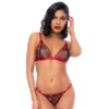 conjunto lingerie duas peças bordado corações sensual sutiã alças reguláveis tanga regulável cintura baixa poliéster poliamida elegante preto vermelho