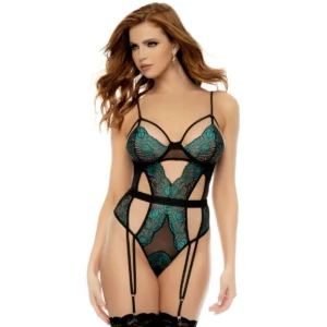 body string renda bicolor preto verde recortes estratégicos armações suporte alças ajustáveis ligas integradas fecho regulável virilha poliamida viscose elastano