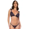 conjunto lingerie renda azul noite sutiã alças ajustáveis tanga ajustável poliamida elastano delicada lavagem manual sem secadora sem alvejante sensual