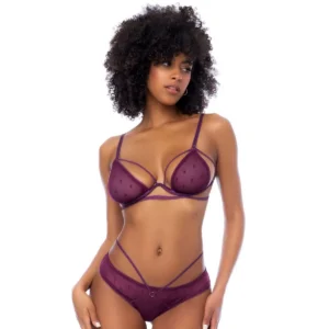 conjunto duas peças malha bolinhas reinventada paixão vinho sutiã aro alças ajustáveis calcinha aberta costas combinando poliamida delicado sensual lavável