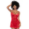 camisola vermelha tanga combinando renda transparente armações alças ajustáveis abertura amarrar costas babados bordas detalhe dourado coração silhueta semiajustada