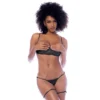 conjunto lingerie preto tecido efeito molhado ousado detalhes ouro rosa correntes removíveis alumínio alças ligas ajustáveis copas abertas poliéster elastano