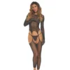 Macacão arrastão preto mangas cravejadas strass abertura virilha quadris sem tanga tecido nylon elastano justo transparente brilho sensual provocante