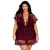 camisola tamanho grande berinjela renda floral robe babados decote alças ajustáveis cinto incluído nylon macio leve elegante sensual