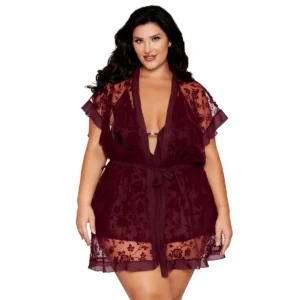 camisola tamanho grande berinjela renda floral robe babados decote alças ajustáveis cinto incluído nylon macio leve elegante sensual