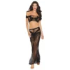 Conjunto duas peças rede malha larga top cropped saia longa preta nylon elastano leve transparente praia