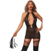 camisola preta transparente ligas integradas chicote removível amarração costas pescoço laços tanga meias mamilos não incluídos poliéster elastano