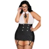 conjunto feminino tamanho grande executivo duas peças camisa colarinho gravata amarração traseira nó cinta liga integrada óculos falsos poliéster elastano