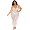 camisola longa branca renda floral tamanho grande alças correntes douradas pérolas ajustáveis tanga combinando incluída nylon transparente sensual