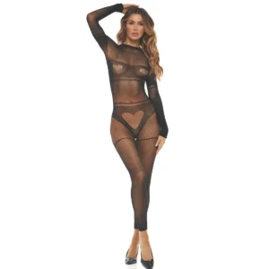 macacão rede fantasia preto arrastão costas nuas lingerie sensual sexy transparente justo nylon elastano modelagem ajustada festa noite erótico