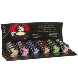 mini vela massagem soja natural óleo morno duração quatro horas fragrância delicada sutil pele macia sedosa formato pequeno íntimo romântico